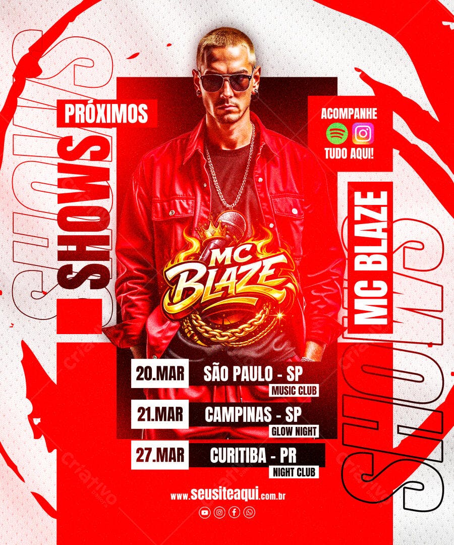 Flyer Próximos Shows MC Blaze Rap Urbano PSD Editável