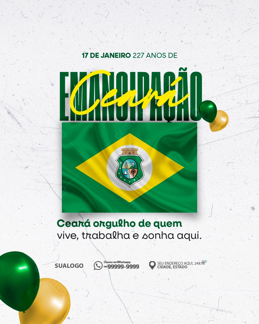Flyer de Aniversário Ceará Emancipação 227 Anos PSD Editável
