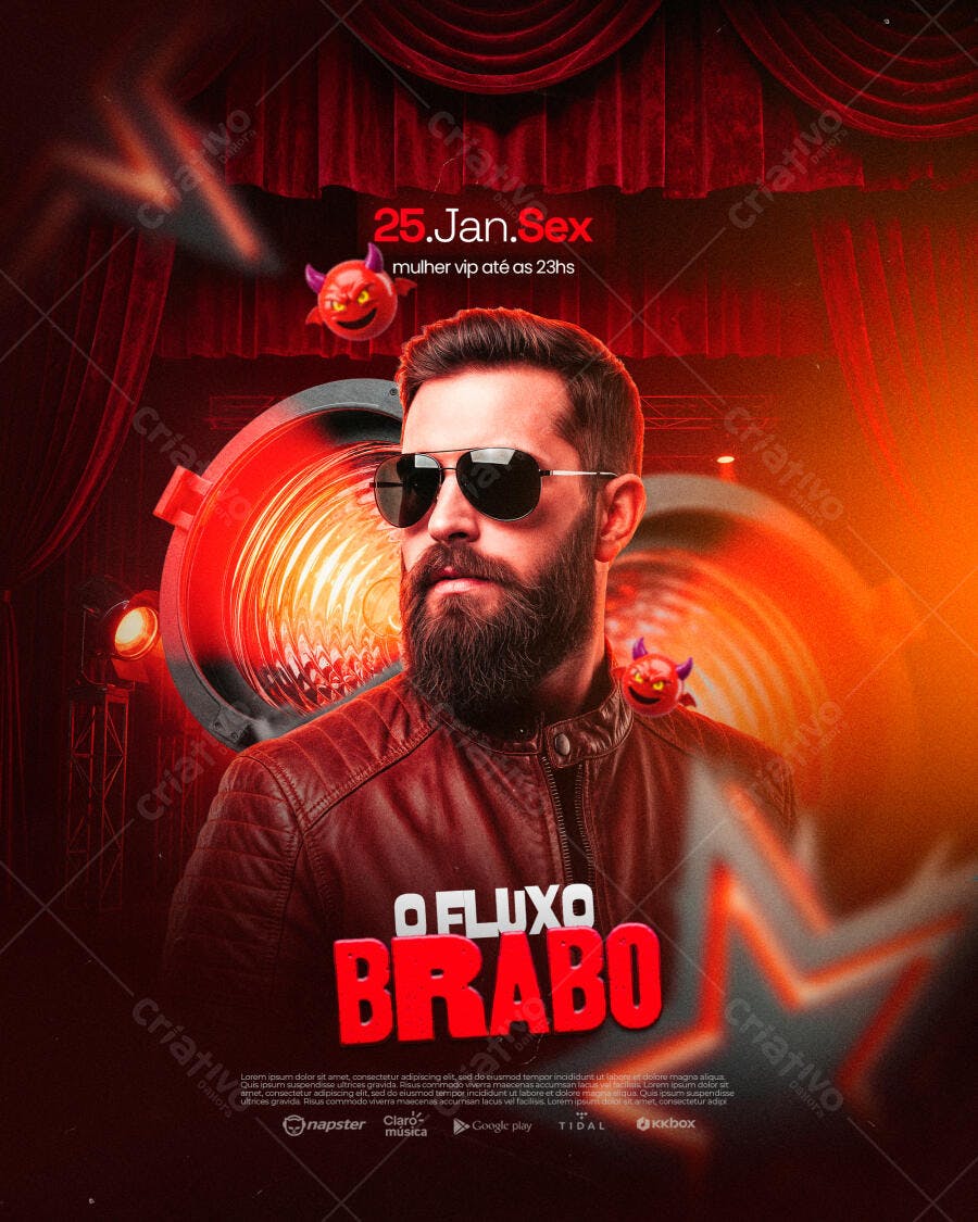 Flyer de Festa O FLUXO BRABO 25 Jan Sex PSD Editável