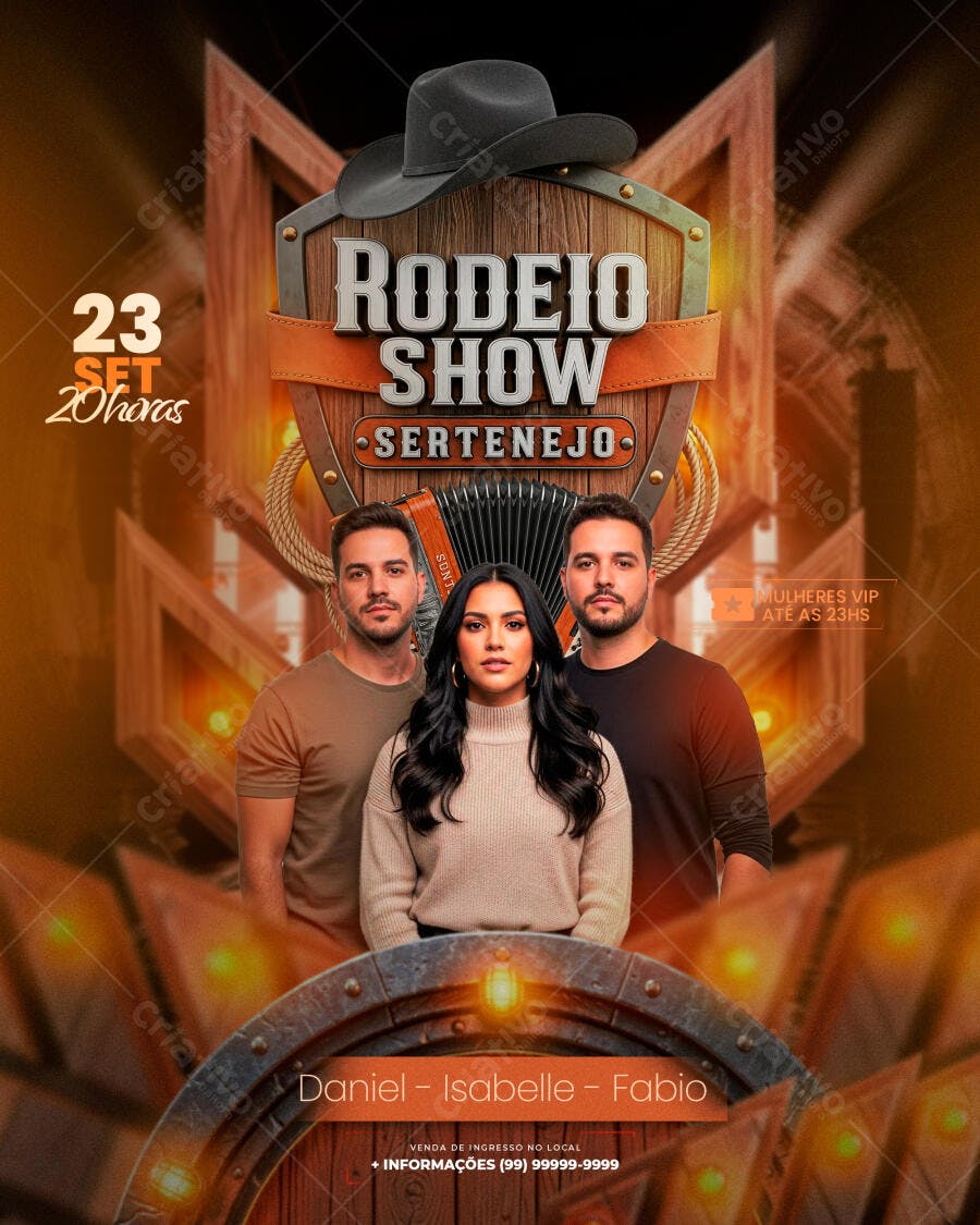 Flyer para Rodeio Show Sertanejo 23 Set com Cantores PSD Editável