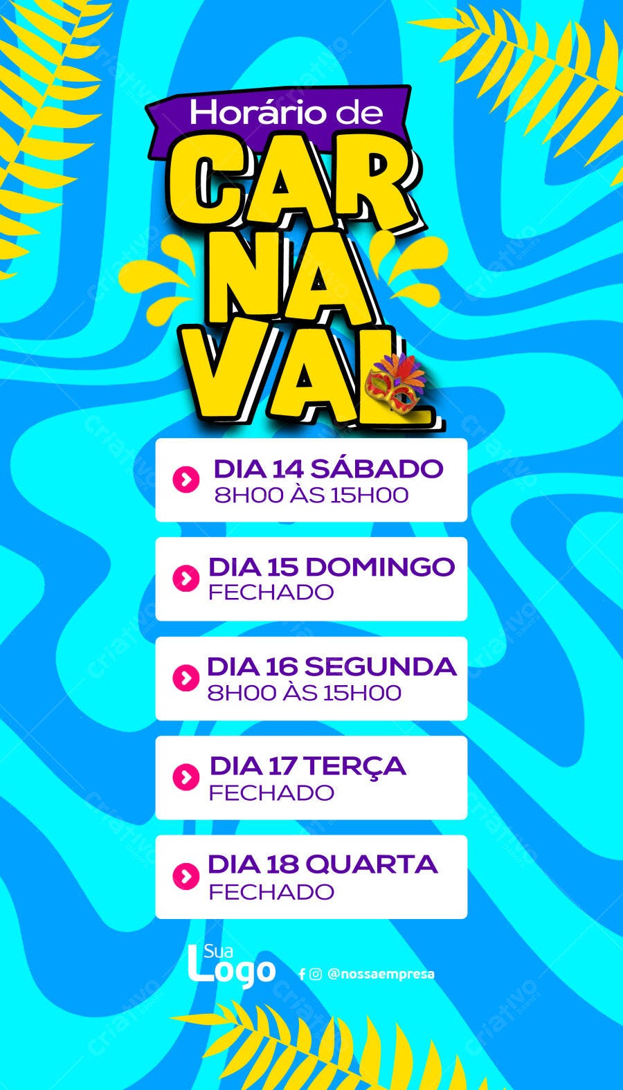 Flyer de Horário de Carnaval para Loja PSD Editável