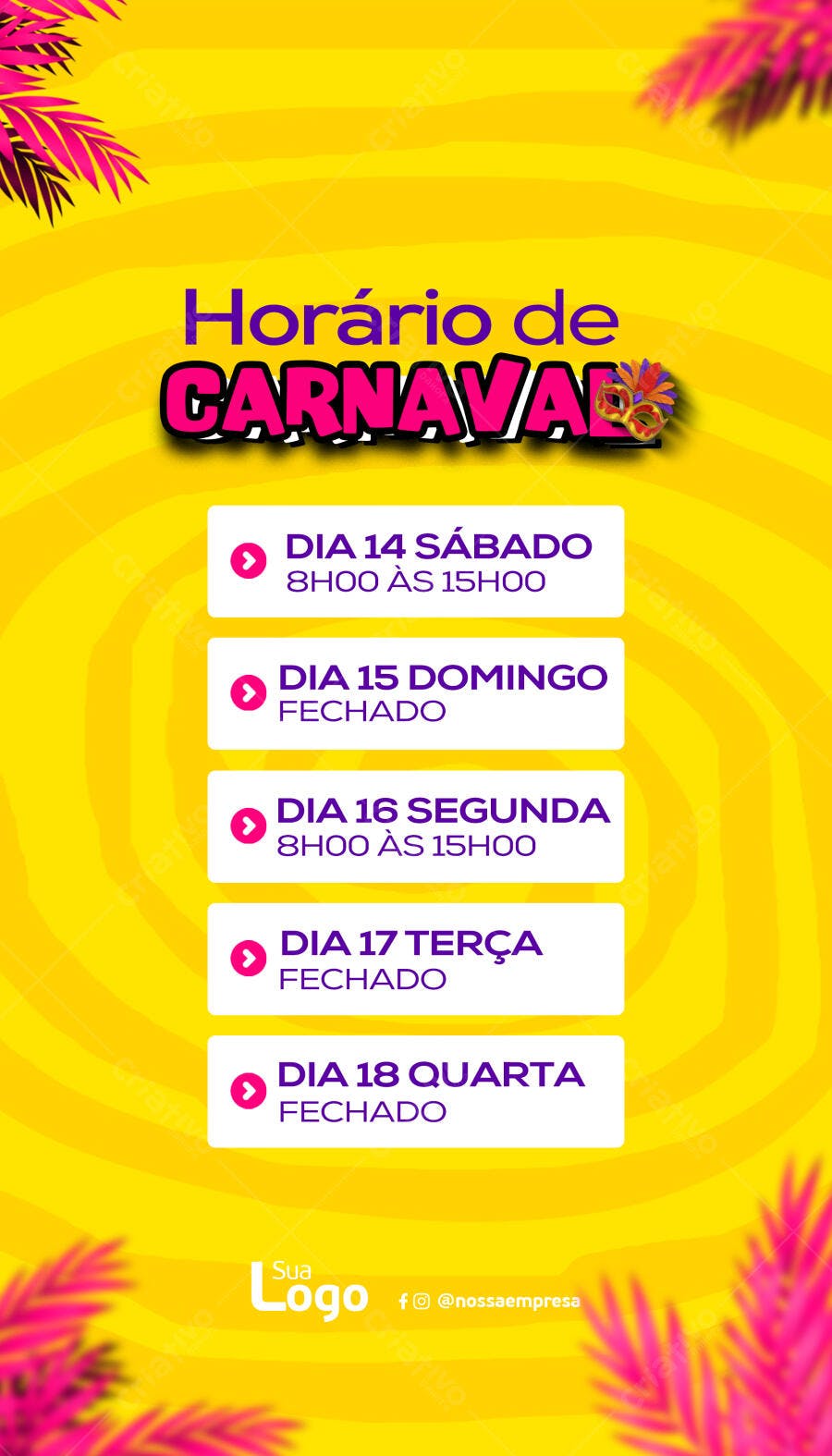 Flyer Horário de Carnaval PSD Editável