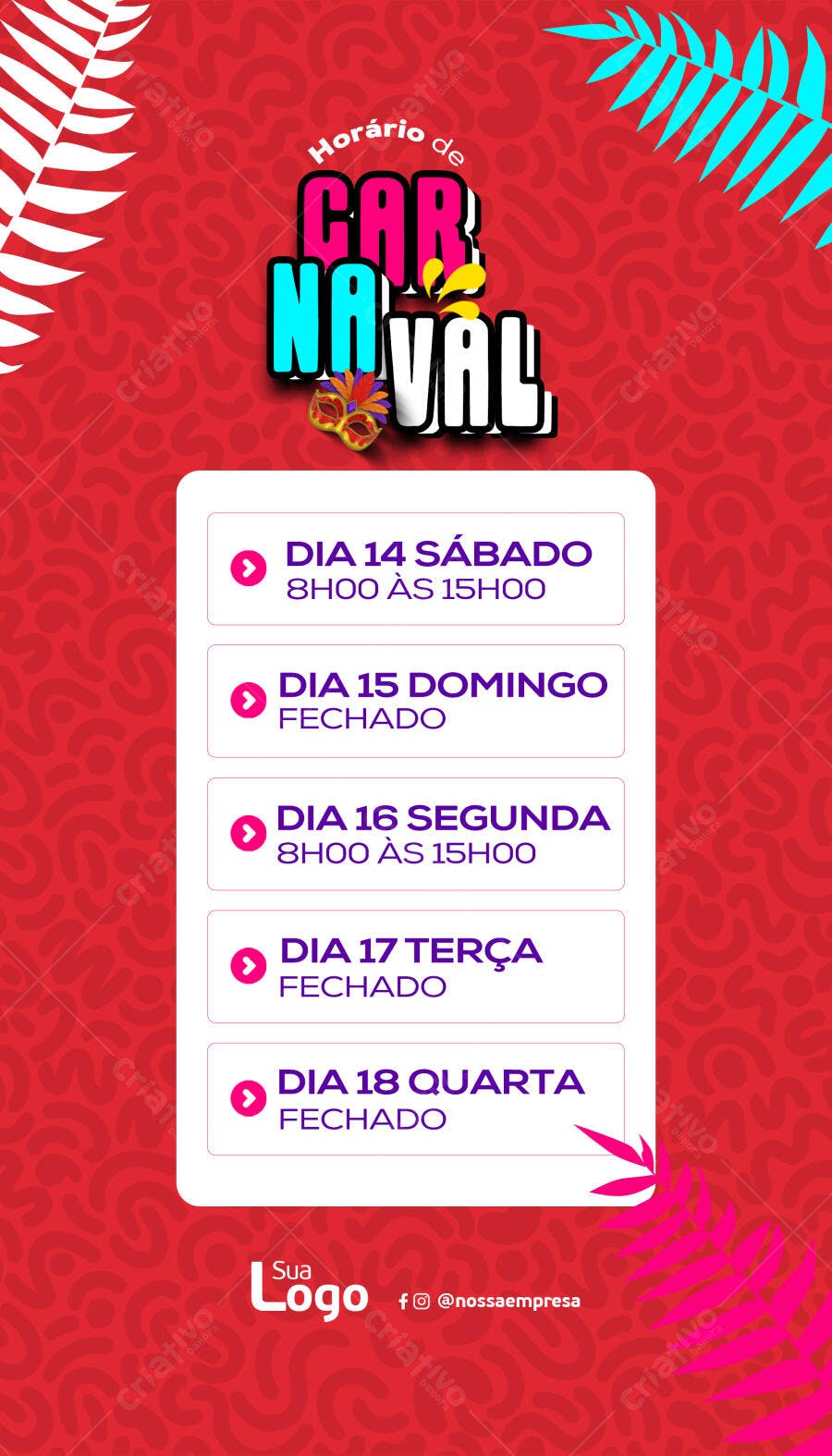 Flyer Horário de Carnaval PSD Editável