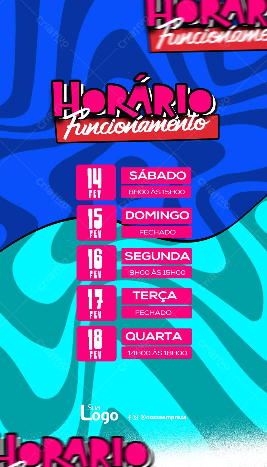 Flyer Horário de Funcionamento de Loja e Serviços PSD Editável
