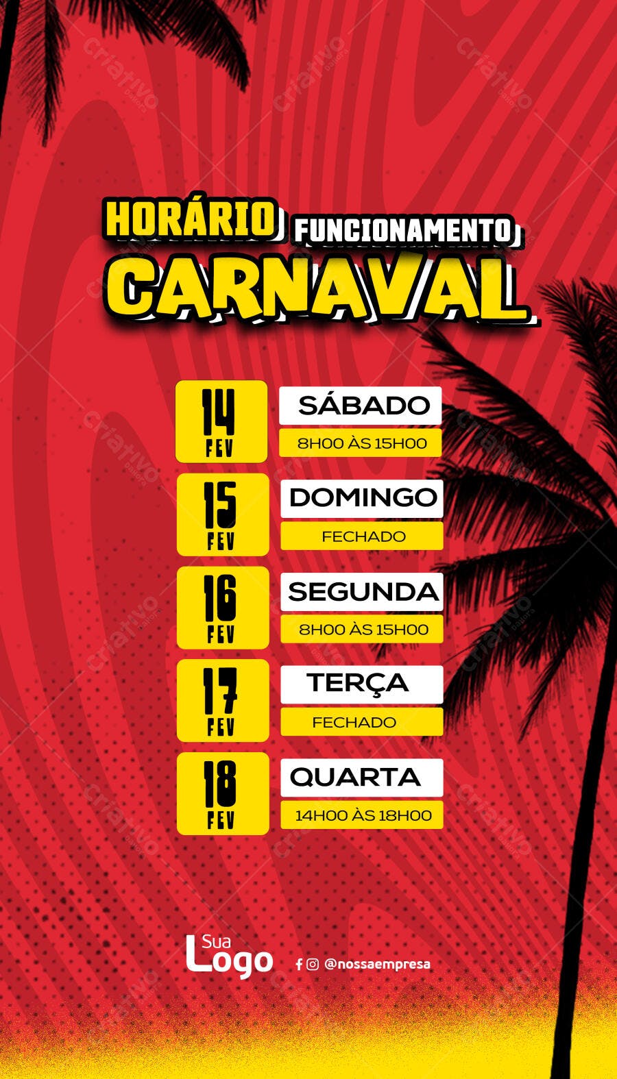Flyer Horário de Funcionamento Carnaval PSD Editável