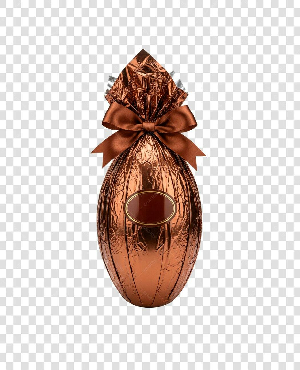 Foto Recortada Ovo de Páscoa Chocolate Laço Marrom PNG Fundo Transparente