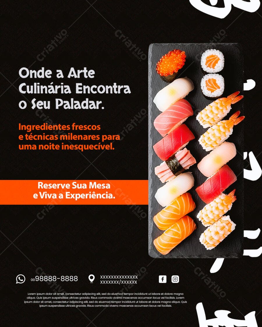 Post Instagram Restaurante Sushi Japonês PSD Editável