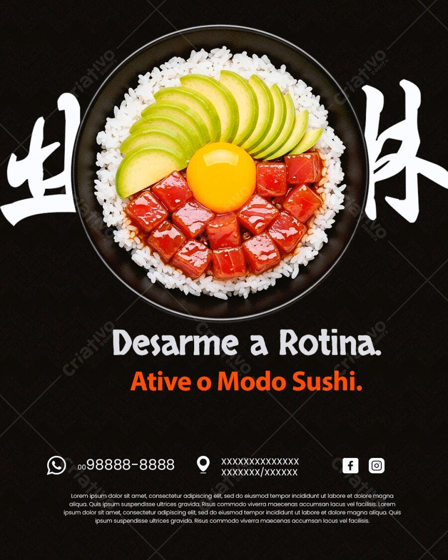 Flyer Sushi Poke Bowl Restaurante Japonês PSD Editável