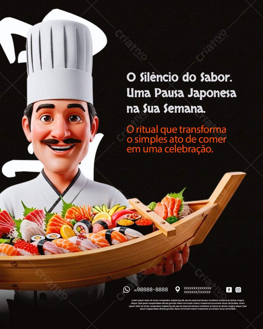 Post Instagram Sushi Restaurante Japonês PSD Editável