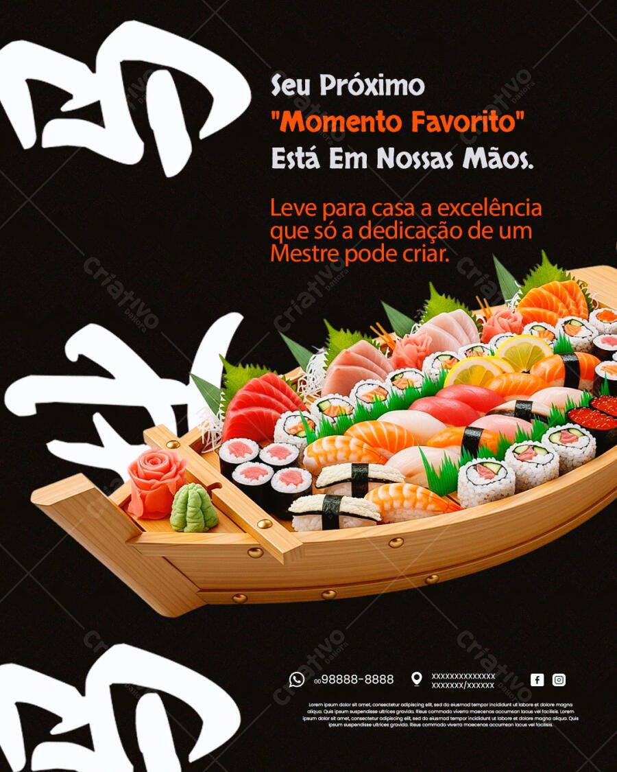 Post Instagram Restaurante Sushi Japonês PSD Editável