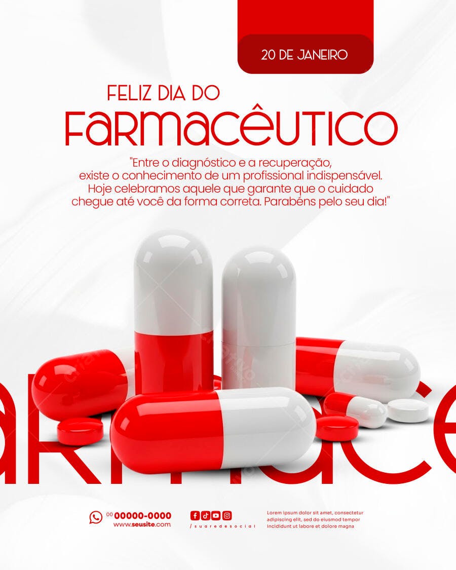 Post Instagram Dia do Farmacêutico 20 de Janeiro PSD Editável