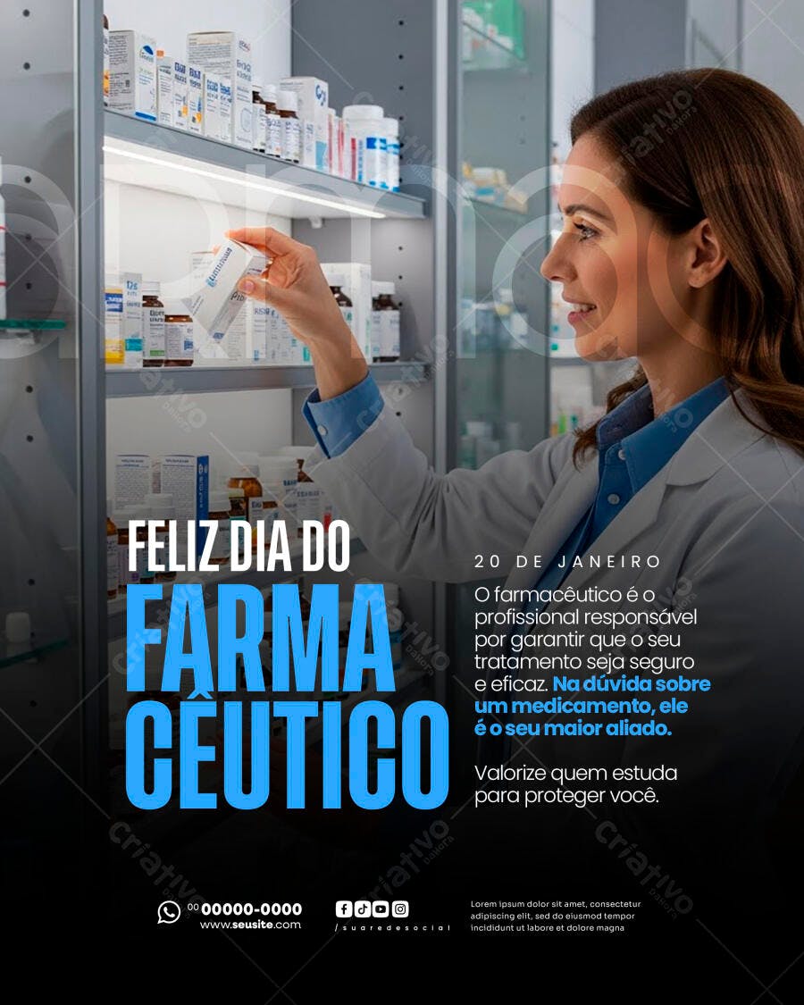 Post Instagram Dia do Farmacêutico 20 de Janeiro PSD Editável