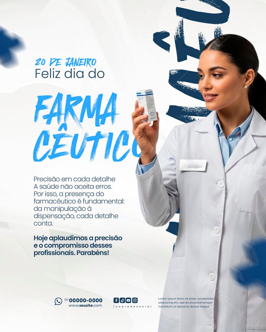 Post Instagram Dia do Farmacêutico 20 de Janeiro PSD Editável