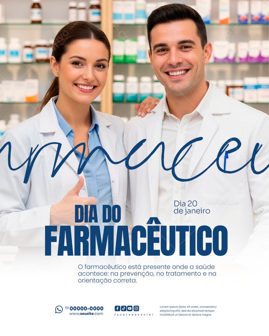 Post Dia do Farmacêutico 20 de Janeiro Farmácia PSD Editável
