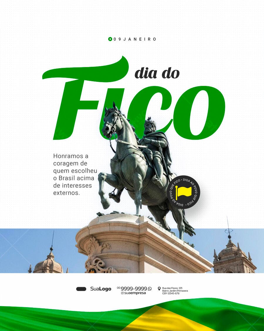 Post Instagram Dia do Fico 9 de Janeiro PSD Editável