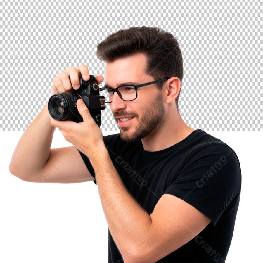 Foto Recortada Homem Fotógrafo Óculos Câmera PNG Fundo Transparente