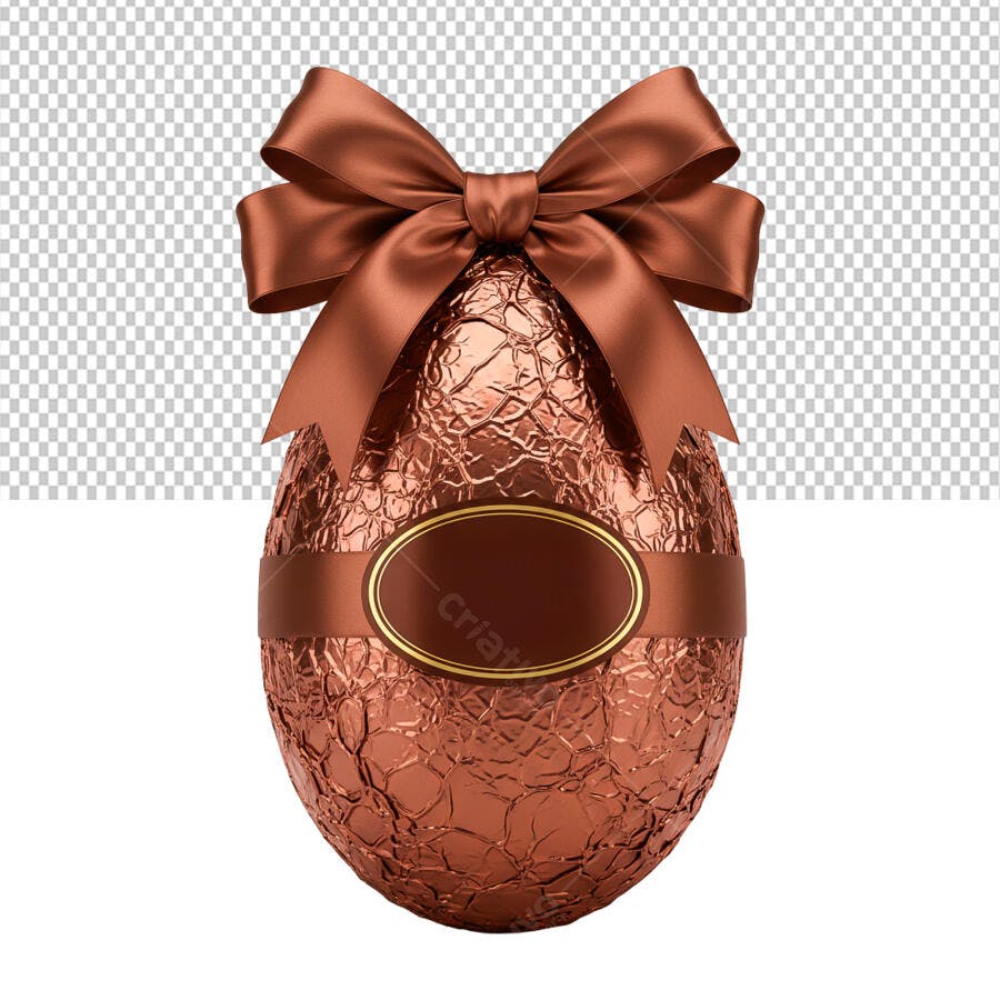 Elemento 3D Ovo de Páscoa Marrom Laço PNG Fundo Transparente