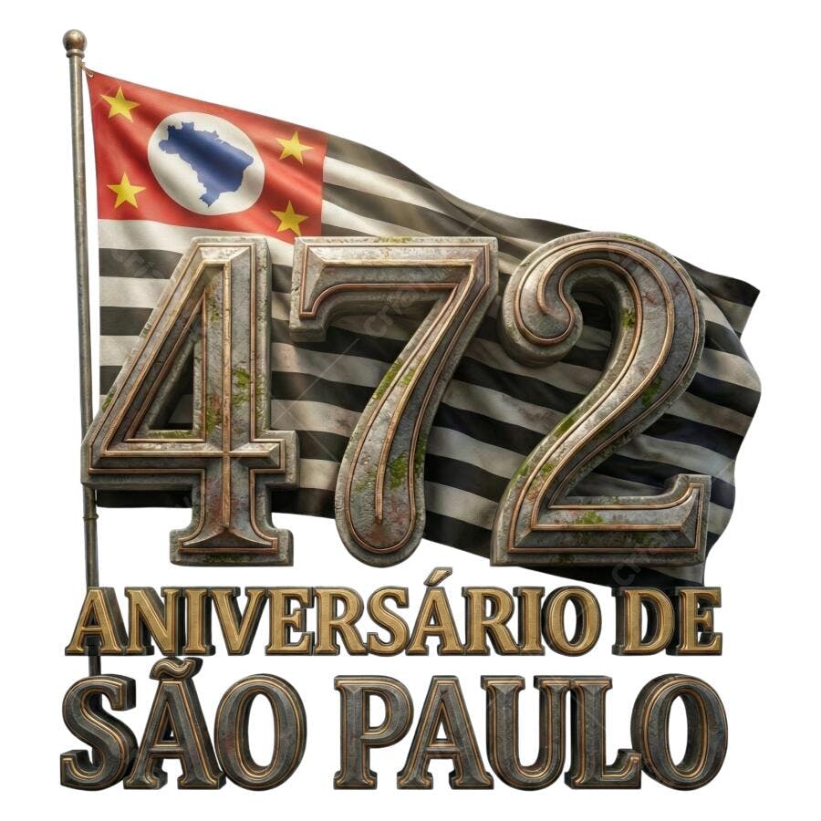 472 Aniversário de São Paulo Bandeira PNG 3D Metalizado