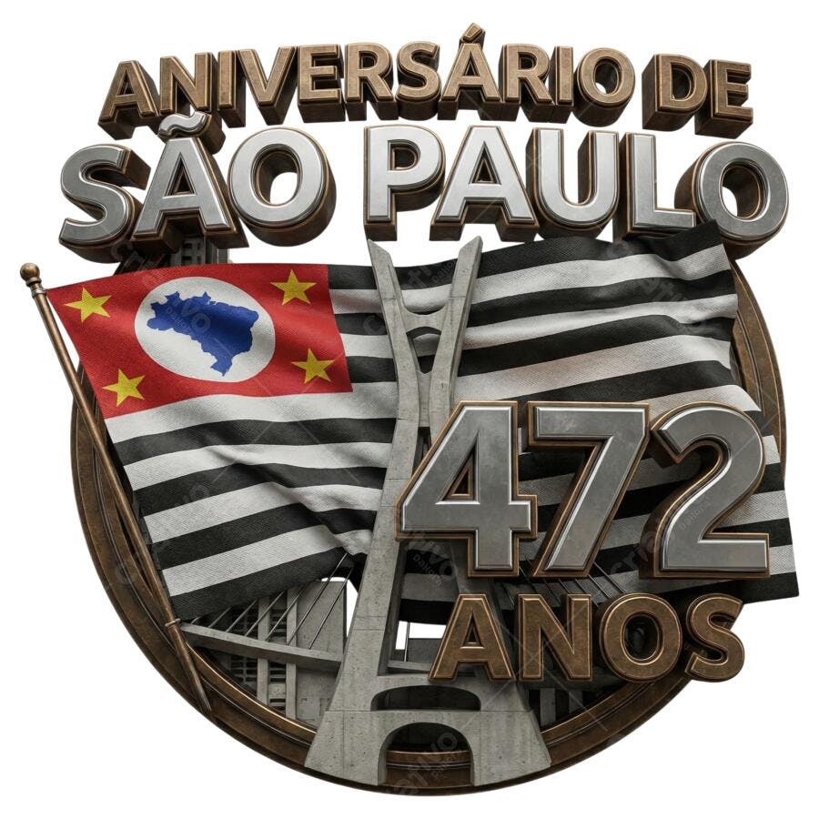 Selo 3D Aniversário de São Paulo 472 Anos PNG Transparente