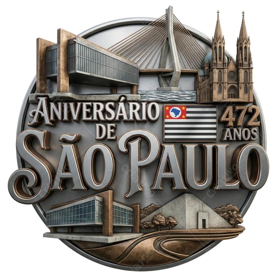 Selo 3D Aniversário de São Paulo 472 Anos Metalizado PNG