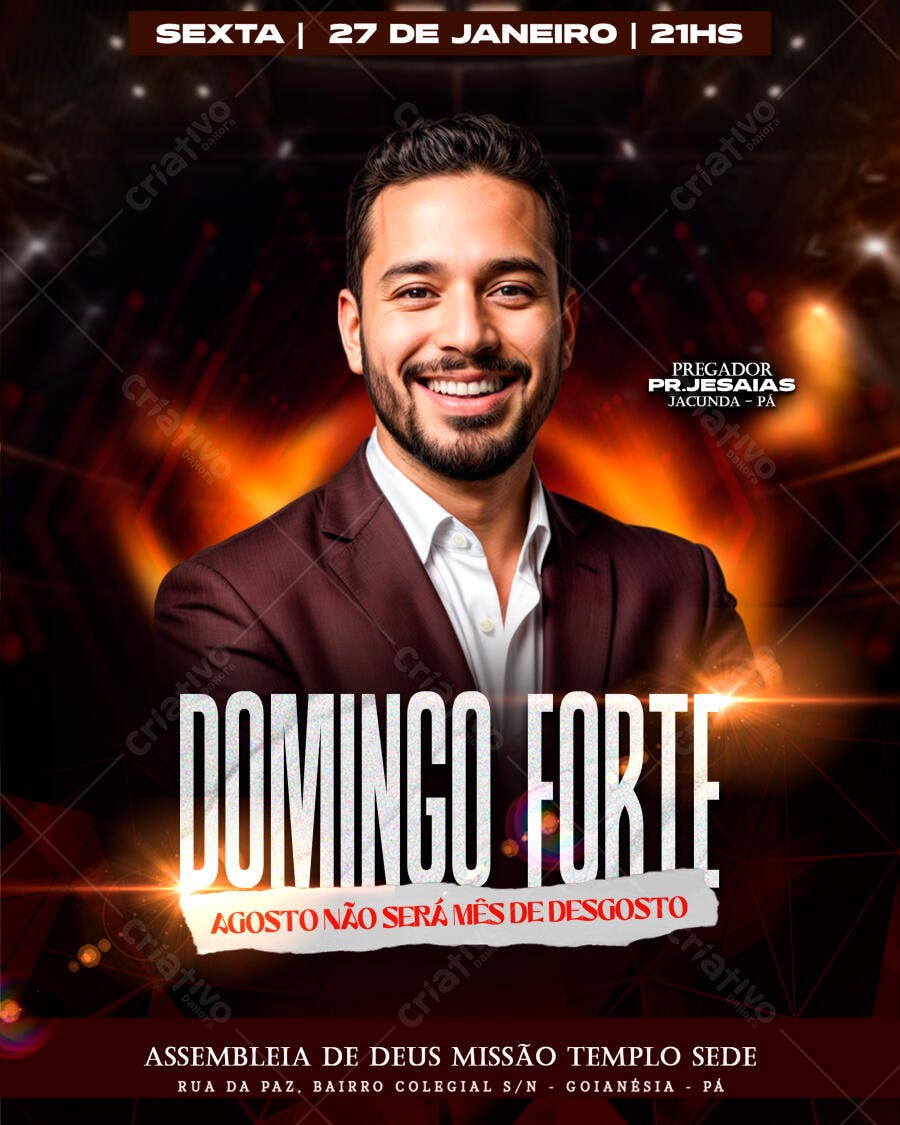 Flyer Evento Religioso Igreja Domingo Forte PSD Editável