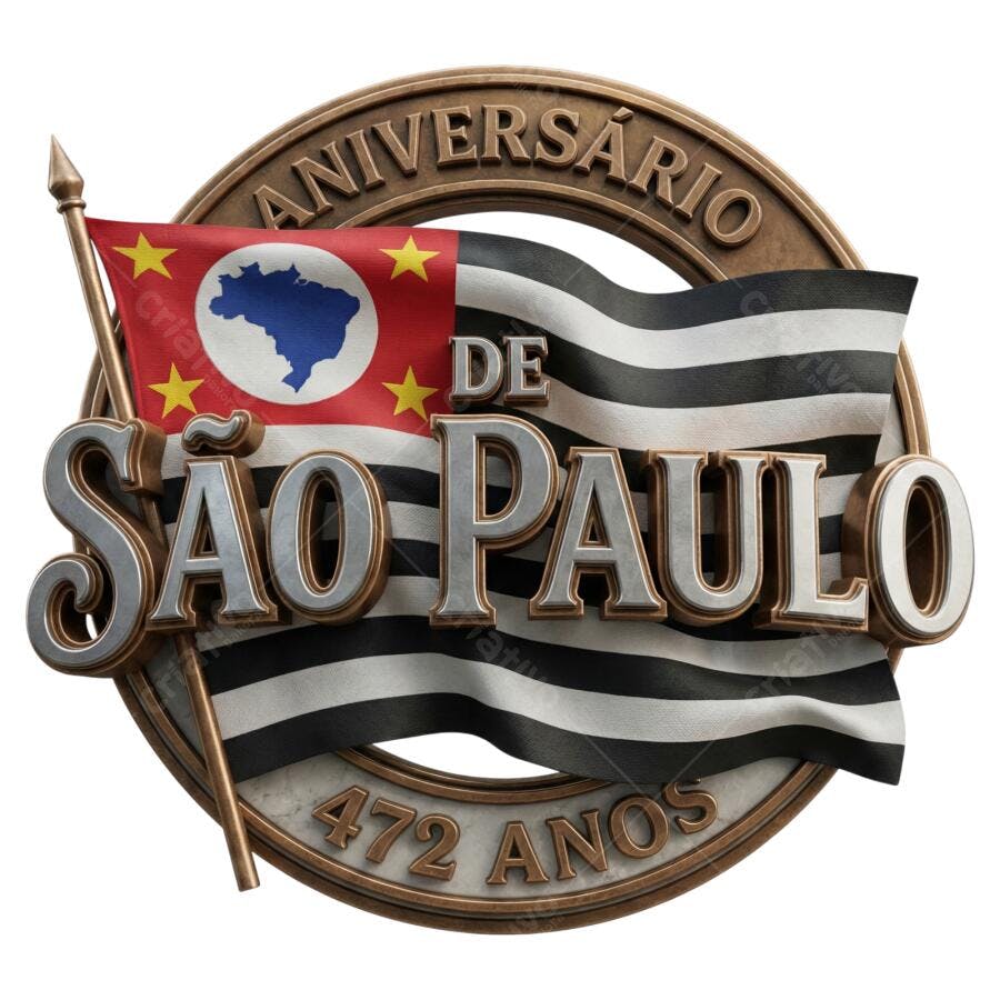 Selo 3D Aniversário de São Paulo 472 Anos PNG Transparente