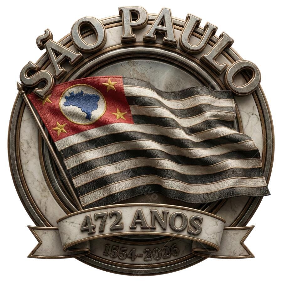 Selo 3D São Paulo 472 Anos Bandeira PNG Transparente