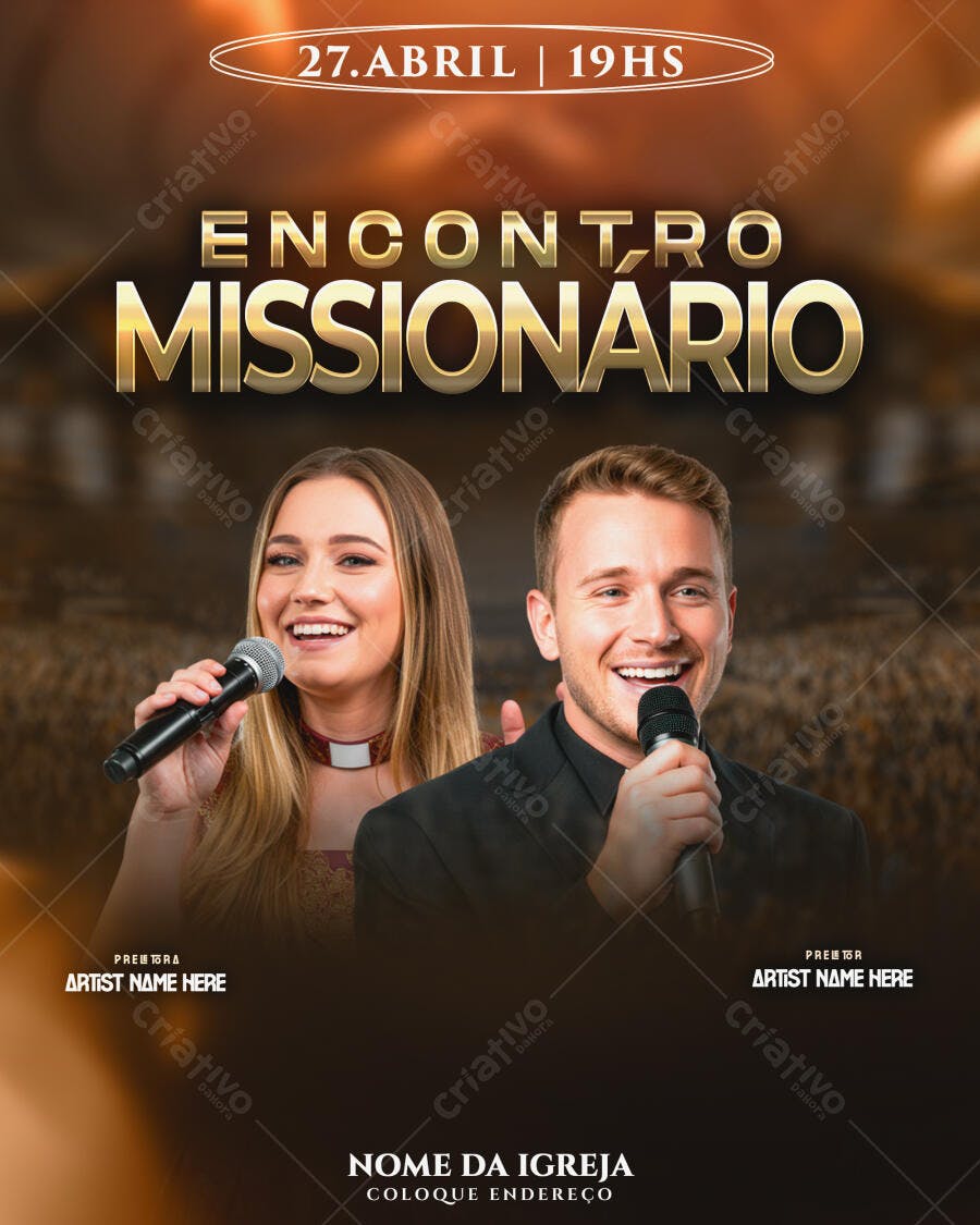 Flyer Encontro Missionário Igreja Evento Religioso PSD Editável