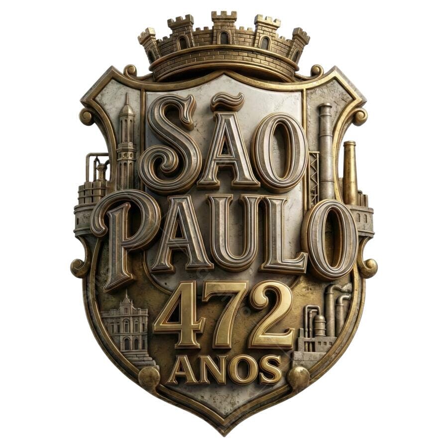 Selo 3D São Paulo 472 Anos Escudo Metalizado Dourado PNG