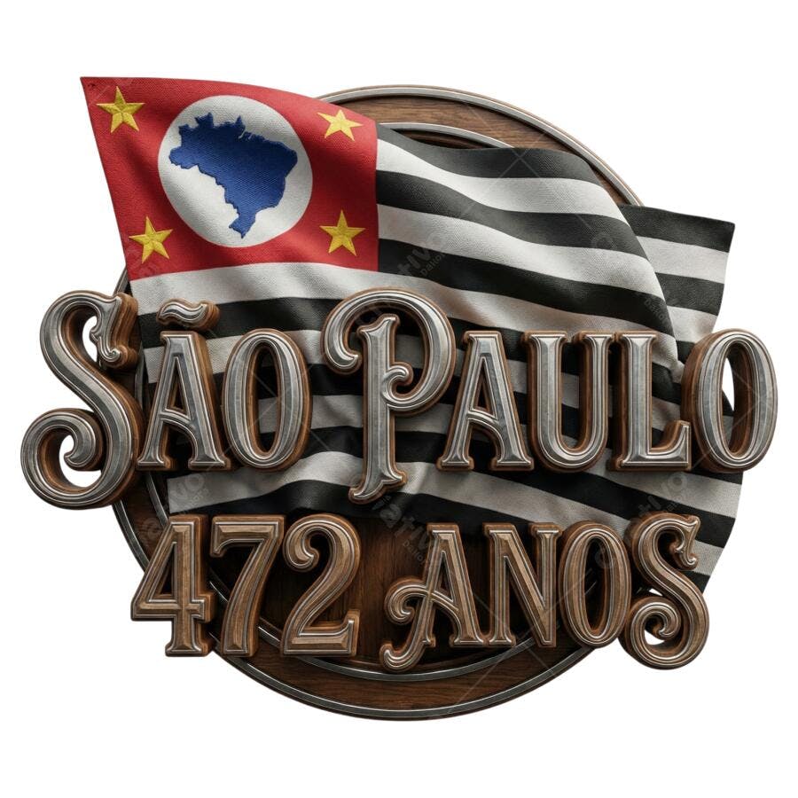 Selo 3D São Paulo 472 Anos Bandeira Metalizado PNG Transparente