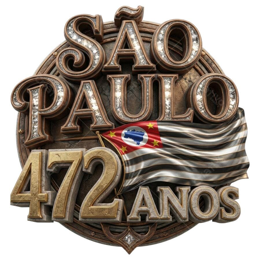 Selo 3D São Paulo 472 Anos Metalizado Bronze PNG Transparente