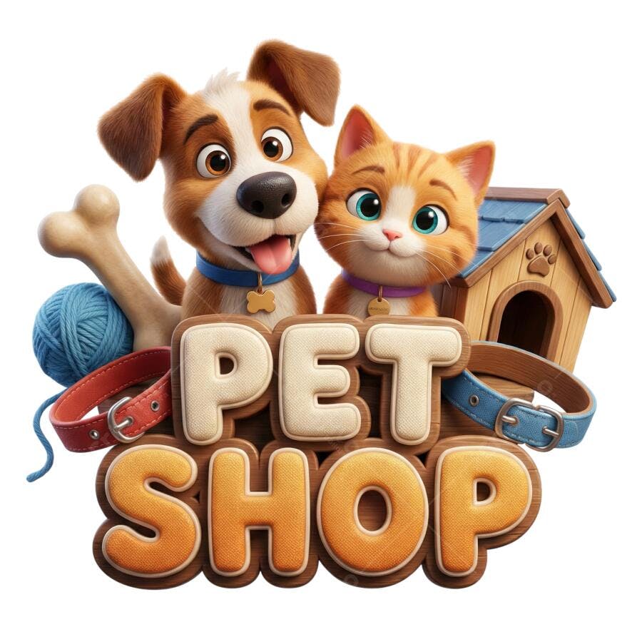 Logo Pet Shop Cachorro Gato Cartoon 3D PNG Transparente