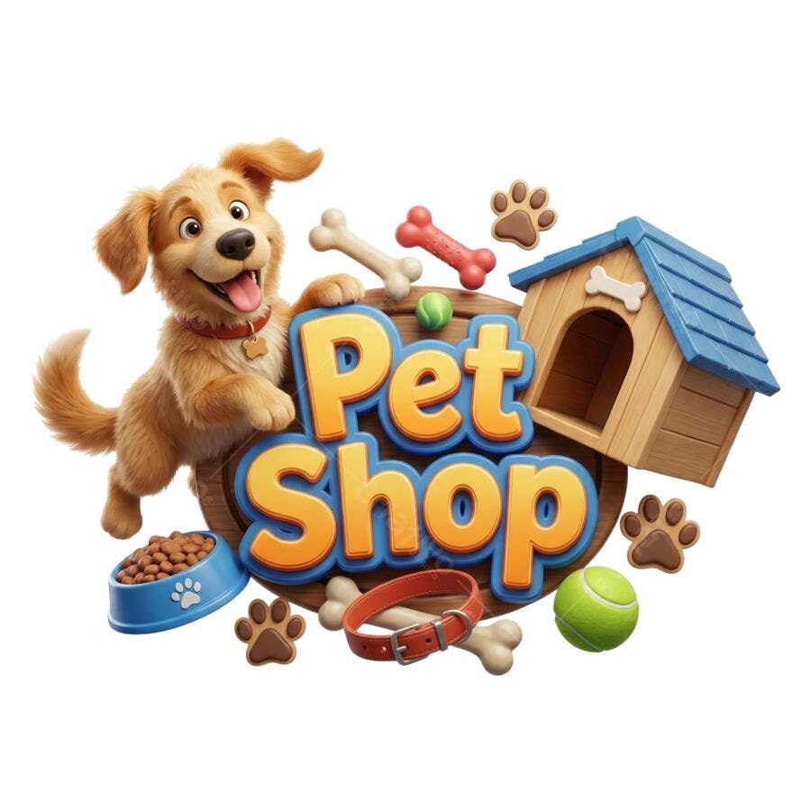 Logo Pet Shop Cachorro Fofo 3D Desenho Animado PNG Transparente