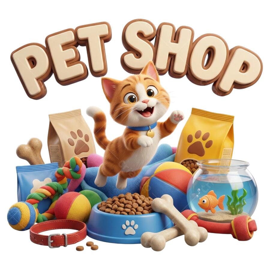 Selo 3D Pet Shop Gato Brinquedos Ração PNG Transparente