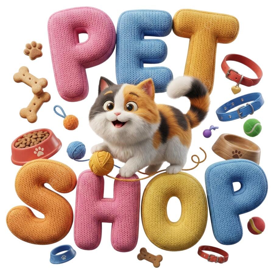 Pet Shop Gato Fofo Letras 3D Tricô Brinquedos Animais PNG