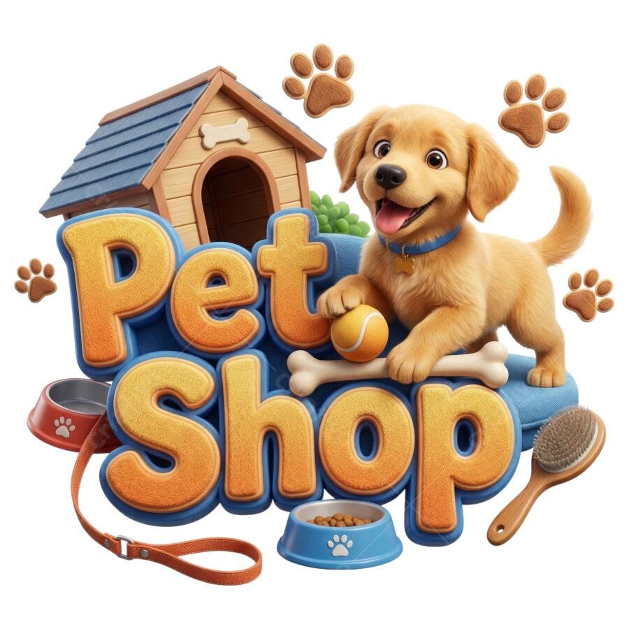 Logo Pet Shop Cachorro 3D Fofo Casa Ração PNG Transparente