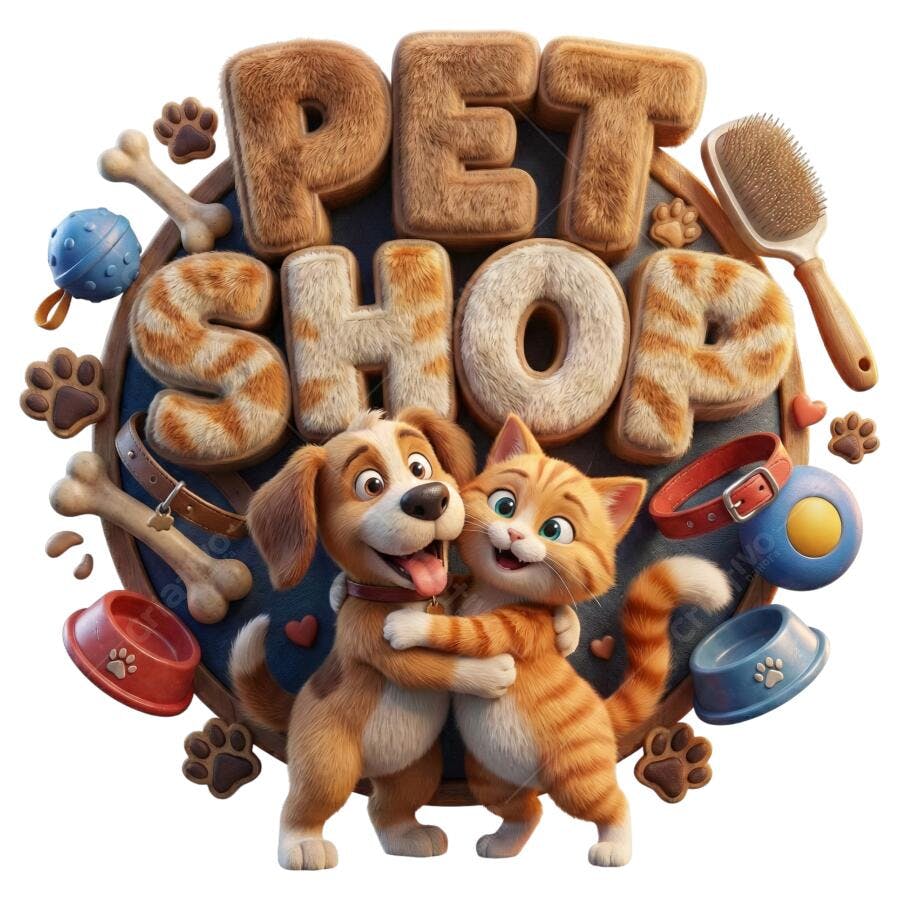 Selo Pet Shop Cartoon Cachorro Gato Fofo PNG Transparente