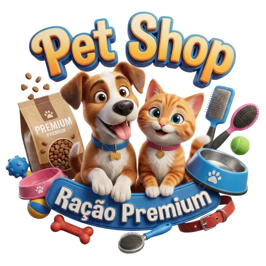 Selo 3D Pet Shop Rações Premium Cachorro Gato PNG Transparente