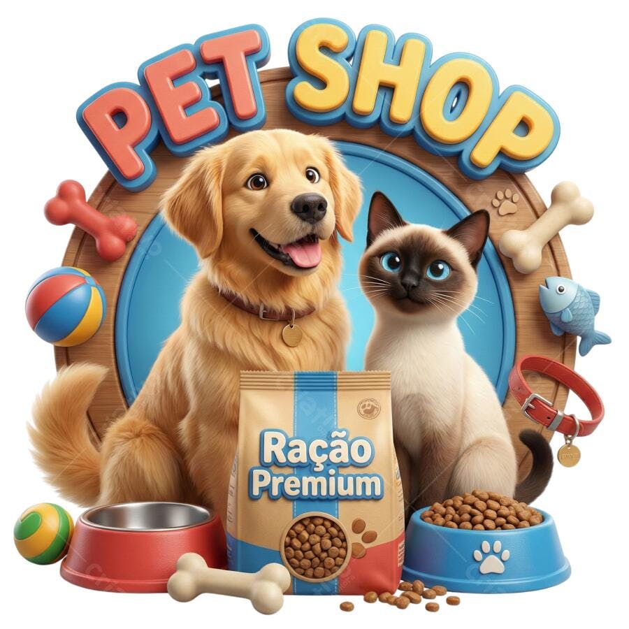 Selo Pet Shop com Cachorro e Gato Ração Premium PNG