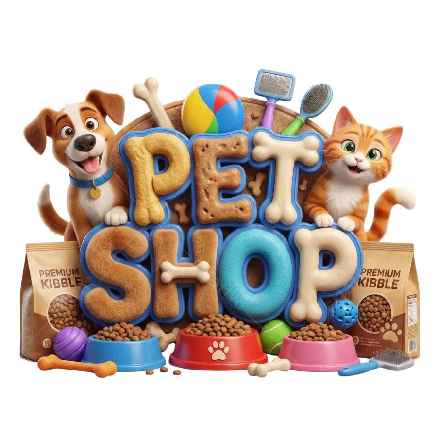 Logo 3D Pet Shop Cachorro Gato Ração Brinquedos PNG