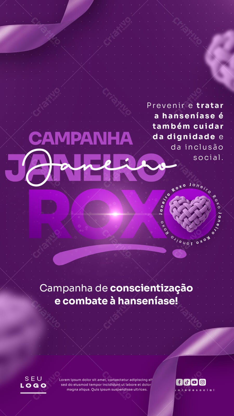 Story Instagram Janeiro Roxo Conscientização Hansenías PSD Editável