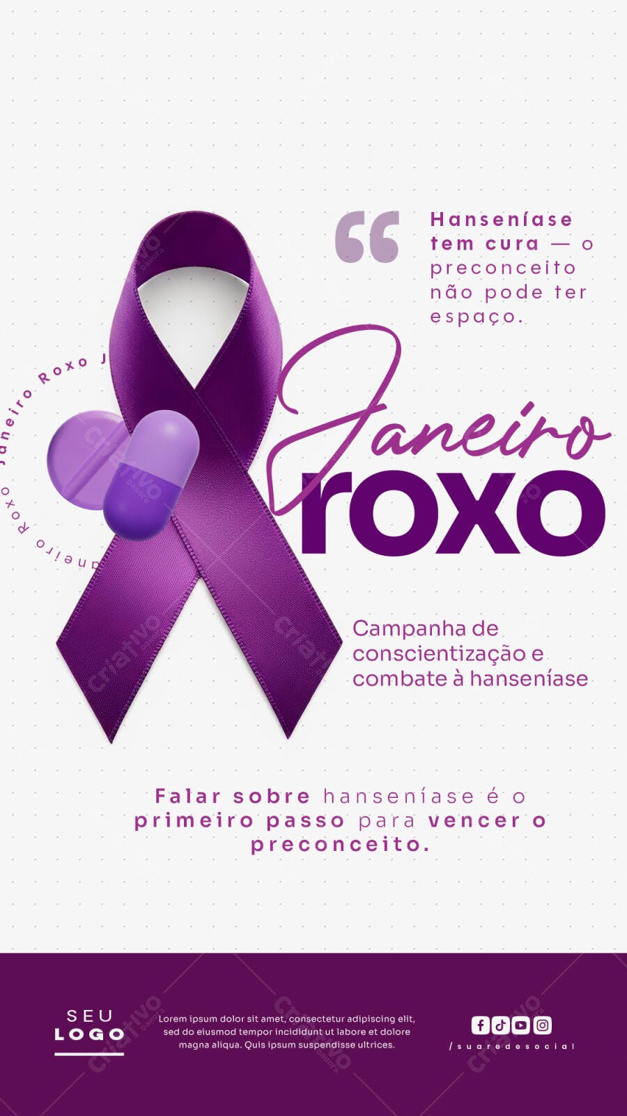 Story Janeiro Roxo Hanseníase Conscientização PSD Editável