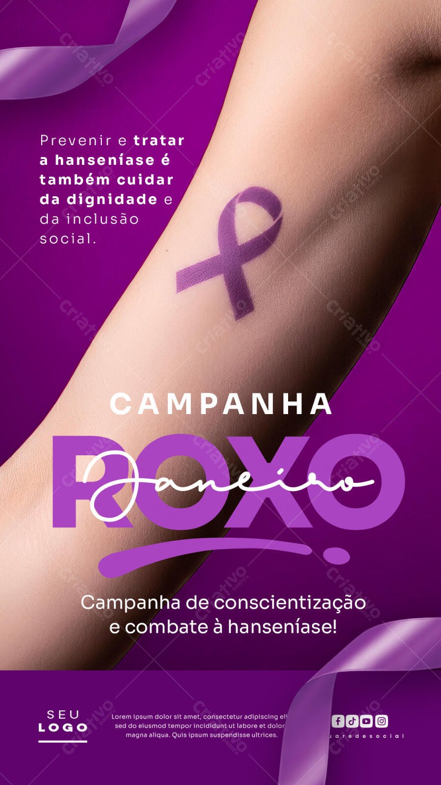 Post Janeiro Roxo Campanha Hansenías PSD Editável