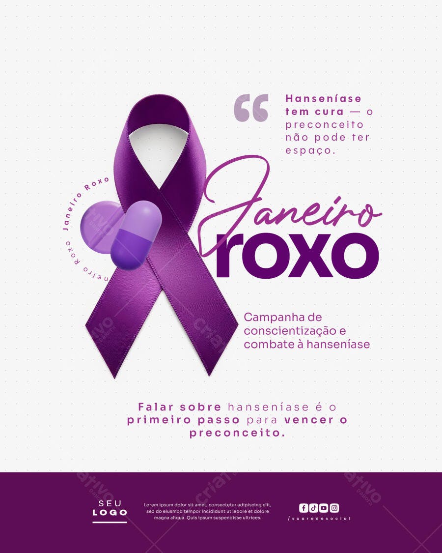 Post Janeiro Roxo Conscientização Hanseníase PSD Editável