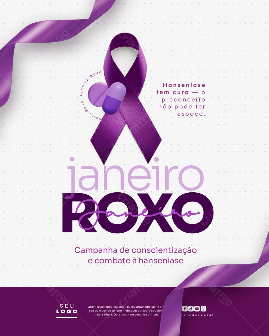 Post Instagram Janeiro Roxo Hanseníase PSD Editável