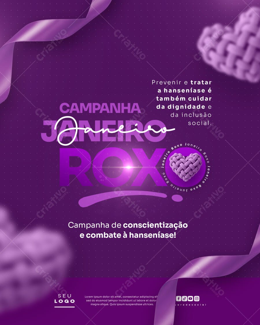 Post Janeiro Roxo Conscientização Hansen PSD Editável