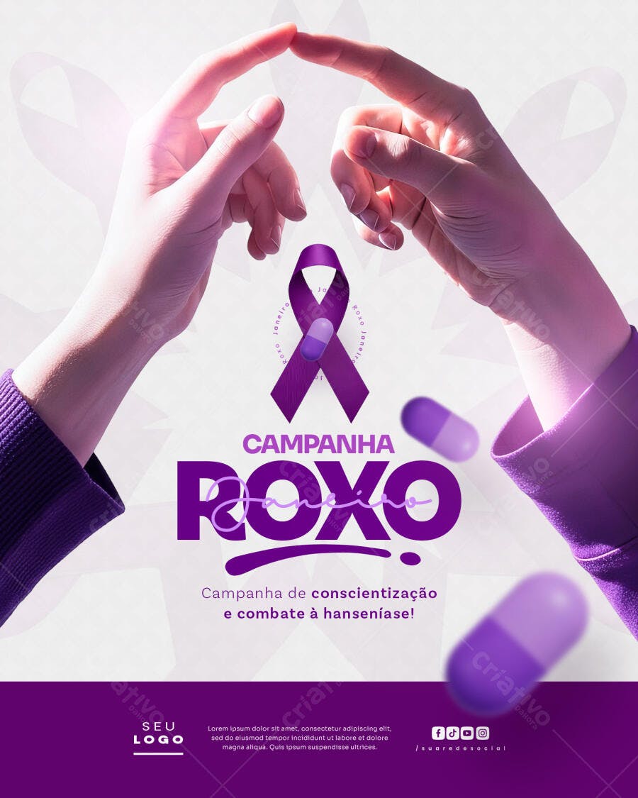 Post Campanha Roxo Hanseníase Conscientização PSD Editável
