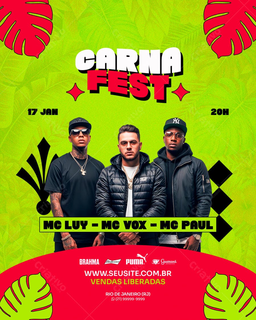 Flyer Carna Fest Pré-Carnaval Evento PSD Editável