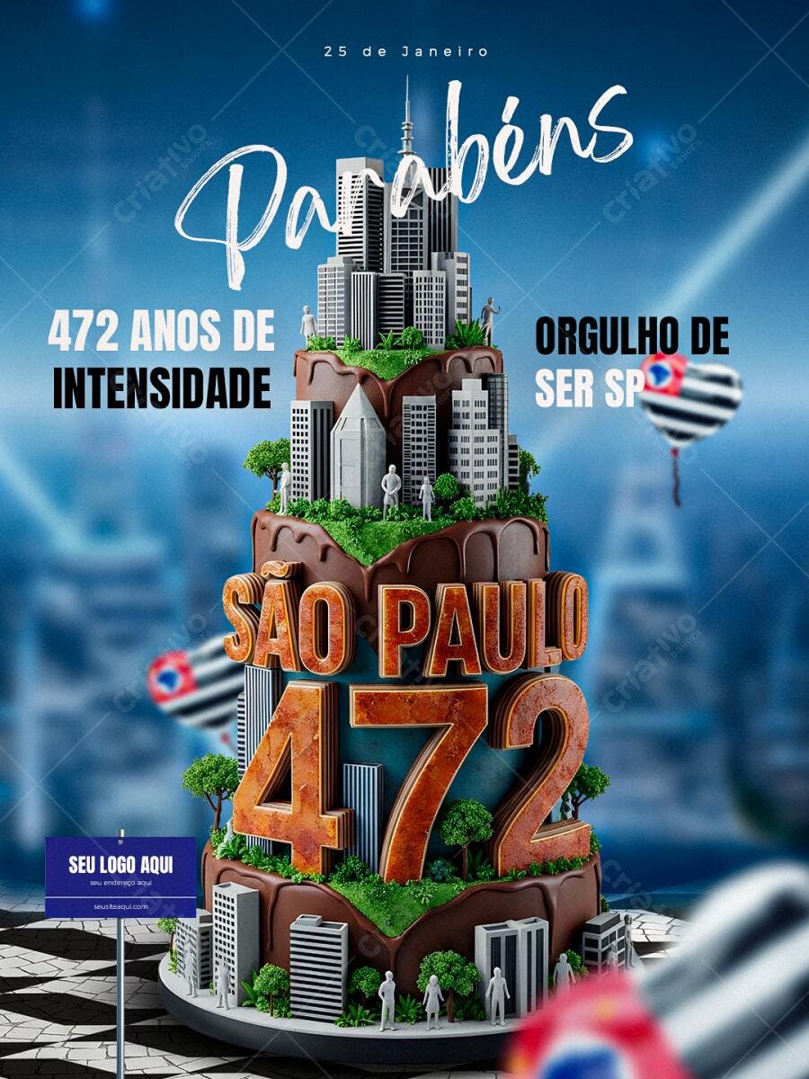 Post Instagram Aniversário São Paulo 25 de Janeiro PSD Editável
