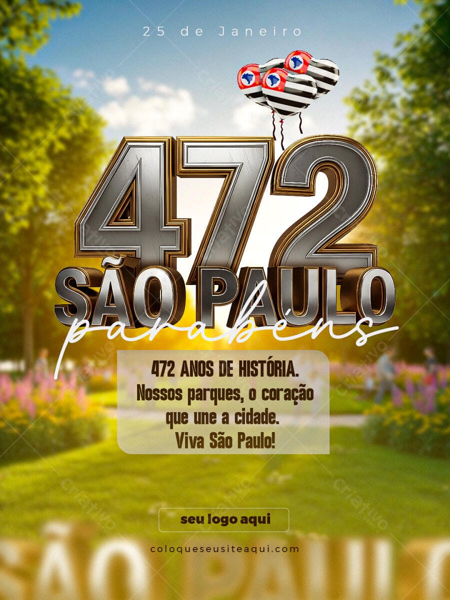 Post Instagram Aniversário São Paulo 472 Anos PSD Editável